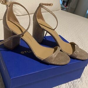Stuart Weitzman Shimmering Gold Block Heels